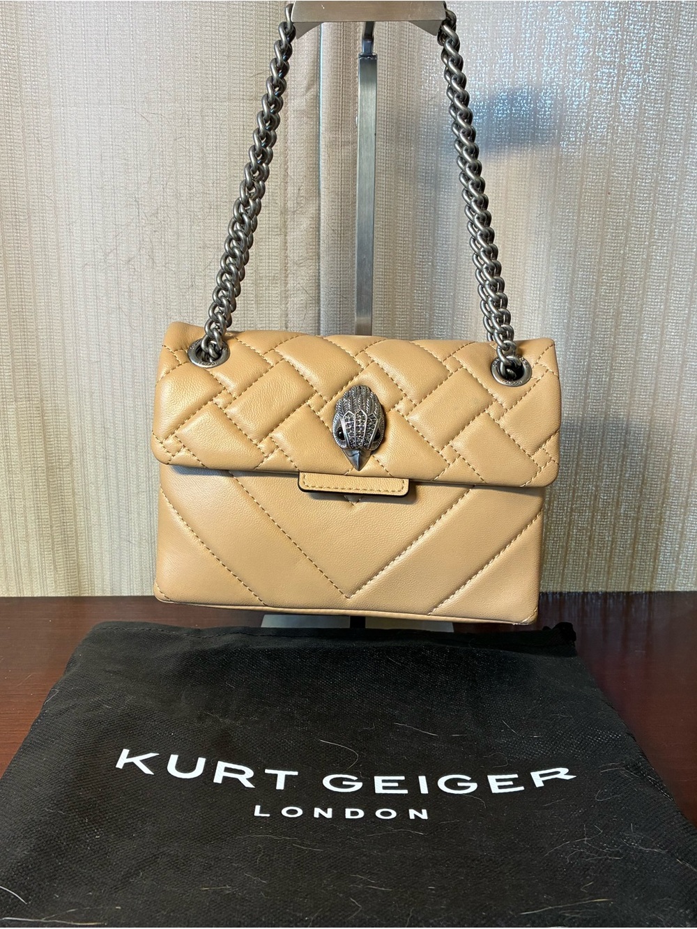 Kurt Geiger tan Quilted Leather Chain Shoulder Bag